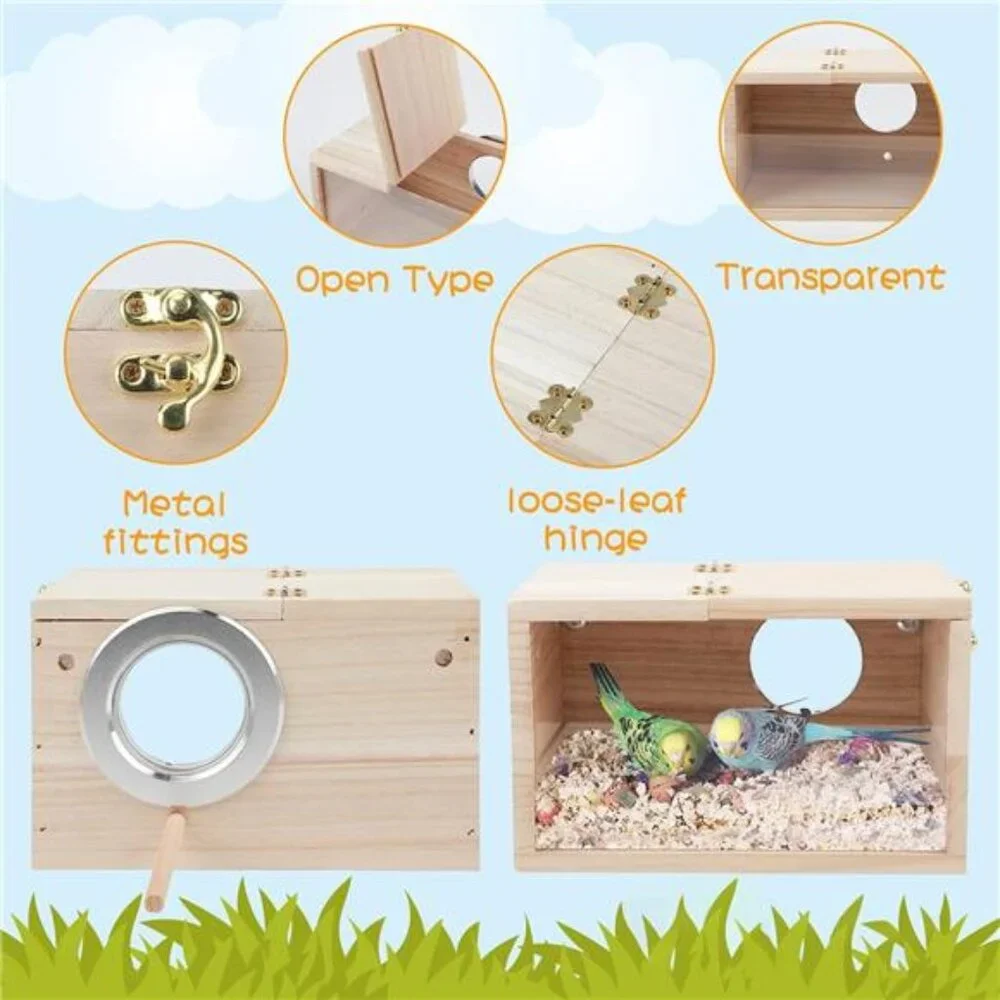 Parakeet Nesting Box Transparent Design, Bird Nest Breeding Box with Perch Wood